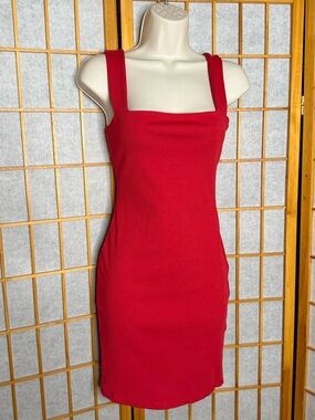 Red Square-Neck Bodycon Dress